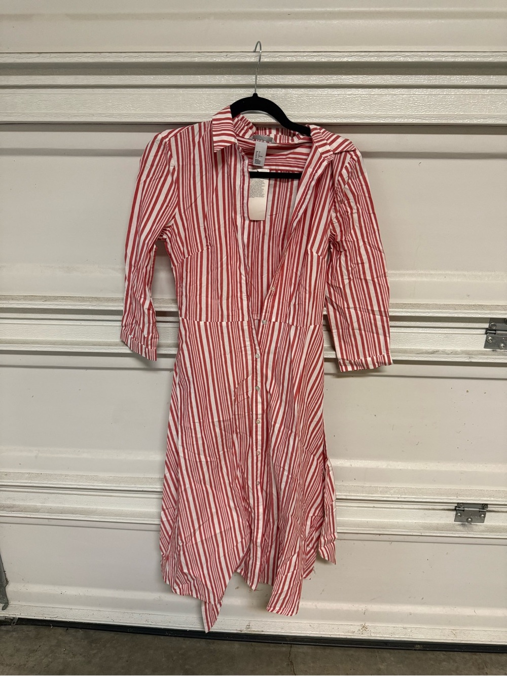 H&M Red and White Striped Midi Shirt Dress